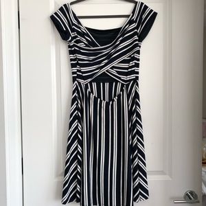 loft mini dress navy and white cross cross back